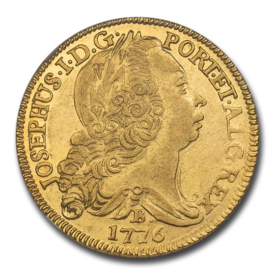 1776-B Brazil Gold 6400 Reis Jose I AU-58 NGC 1776-B Brazil Gold 6400 Reis Jose I AU-58 NGC